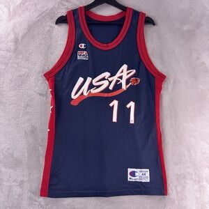 Vintage Champion 1996 Dream Team USA Olympic Malone Jersey Mens Size Large Blue